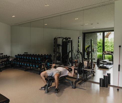 A man works out in the gym